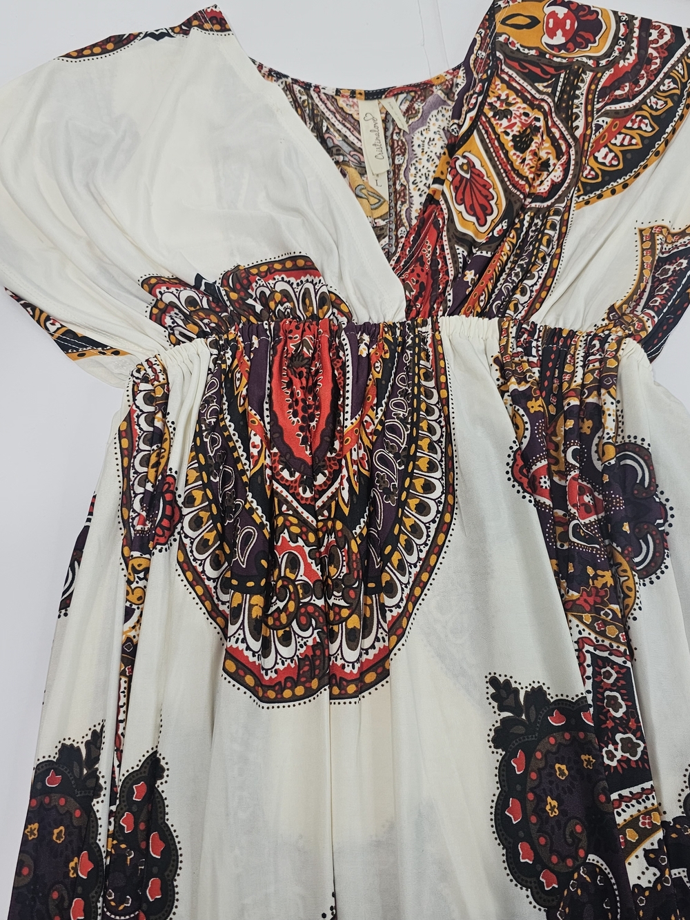 Cristinalove Women's Paisley Kimono Dress Size L Boho Chic V-Neck Elastic Waist - Picture 5 of 12
